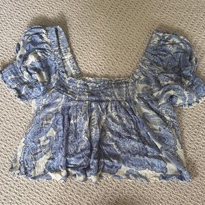 Urban Outfitters Blue and Cream Paisley Blouse